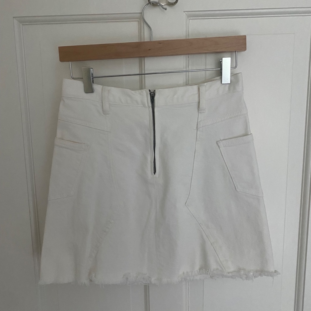 Detailed White Denim Skirt